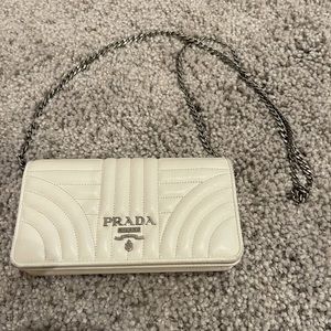 White Prada Bag with silver chain